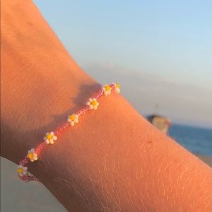 Handmade Daisy Chain Bracelet - Peach Pink Crystal